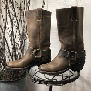 Frye harness 12 R boot in a brownish grey.